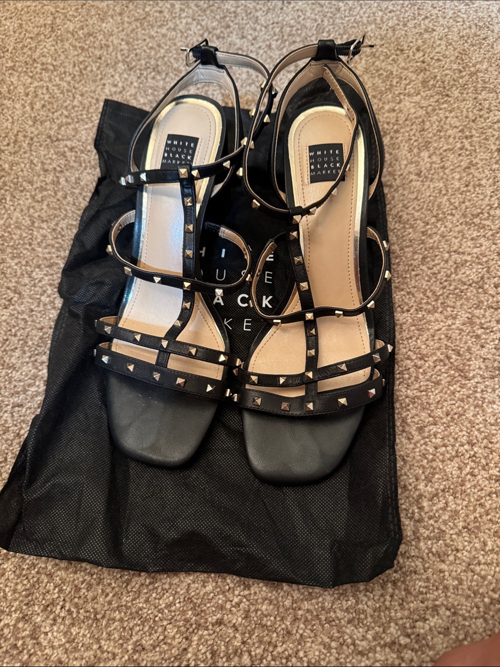 White House Black Market Black Studded Strappy Heels